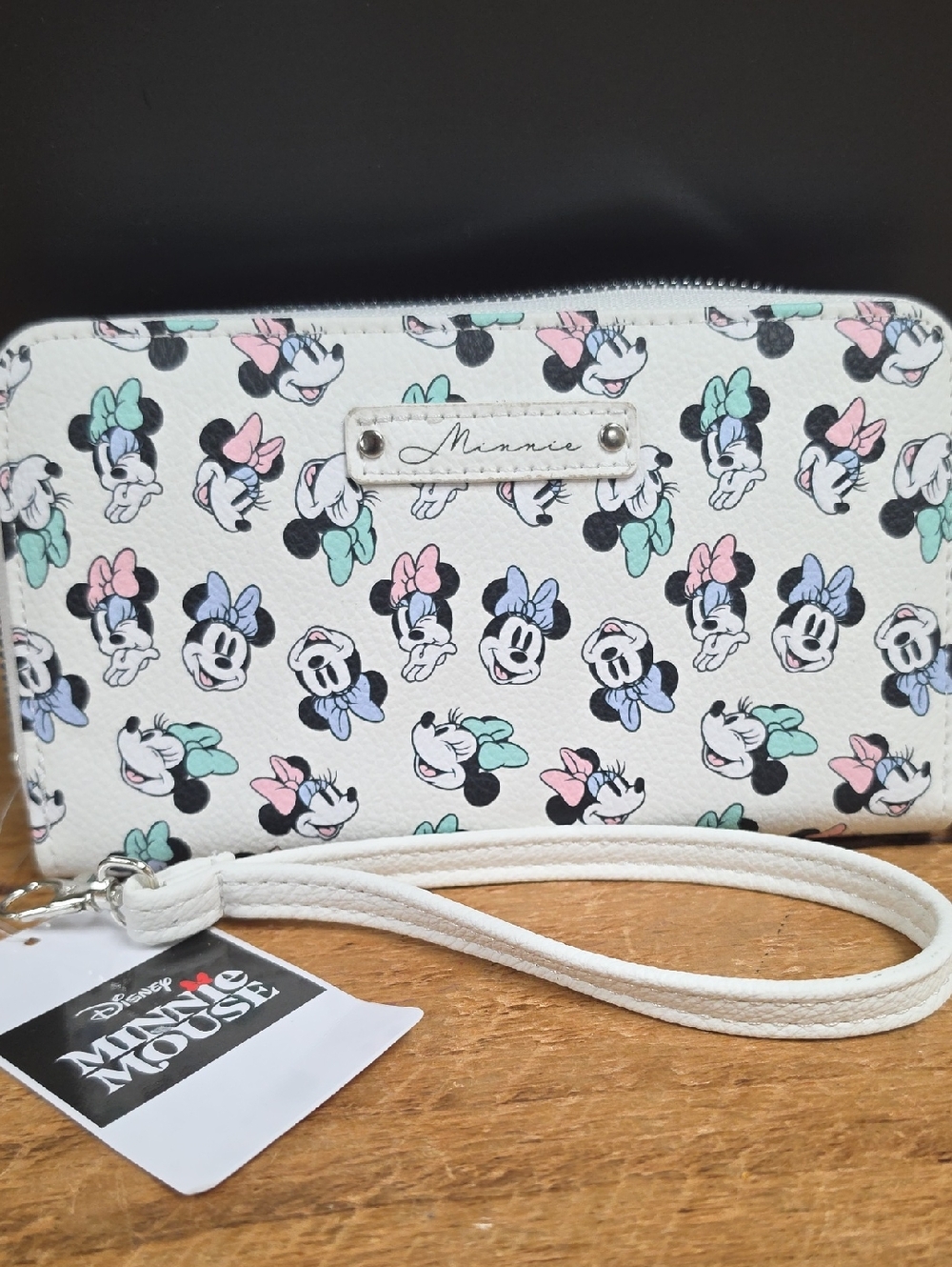 Minnie Mouse Patterned Wristlet Wallet - White with Pastel Bows